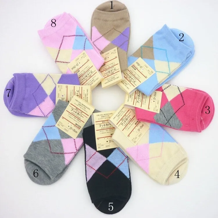 10Pairs Women's Casual Rhombus Design Pattern Winter Socks