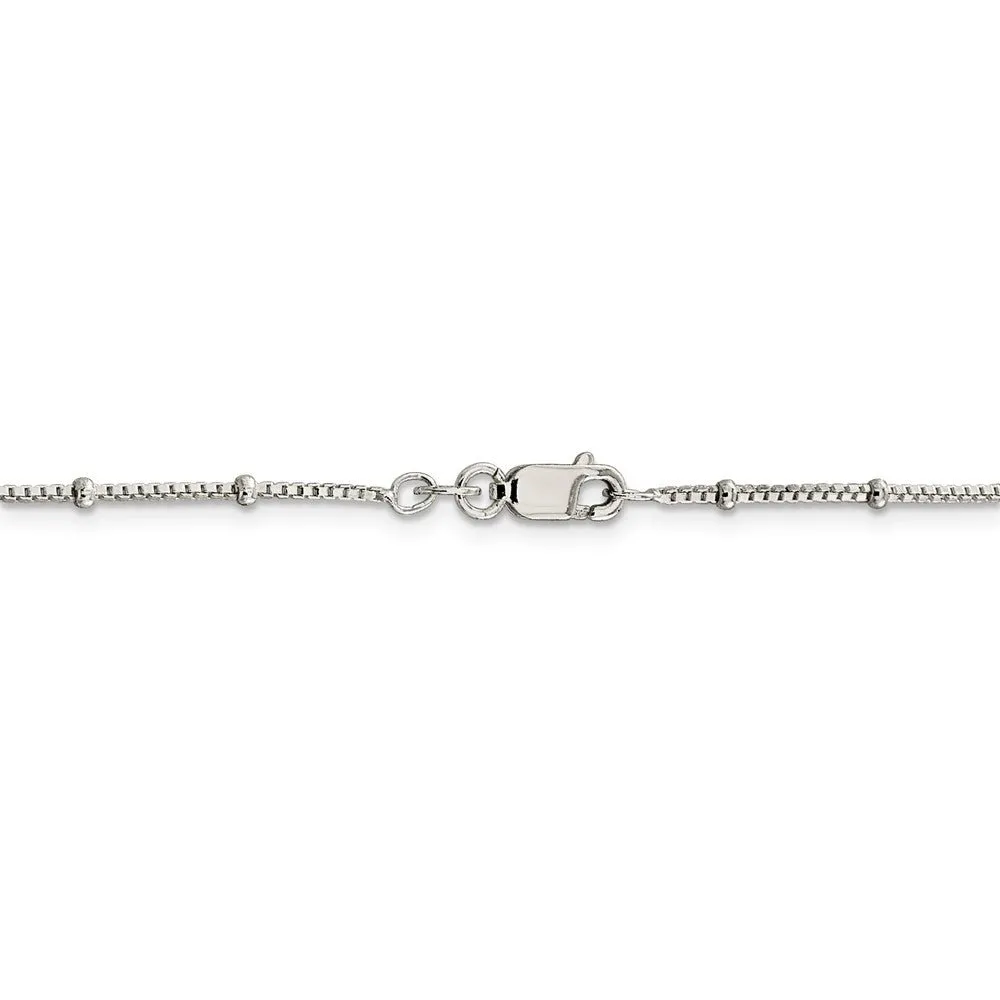 1.25mm Sterling Silver, Beaded Box Chain Necklace