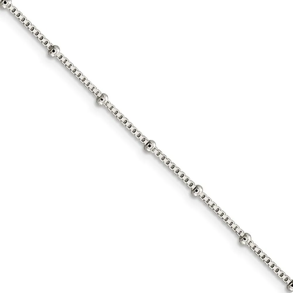 1.25mm Sterling Silver, Beaded Box Chain Necklace