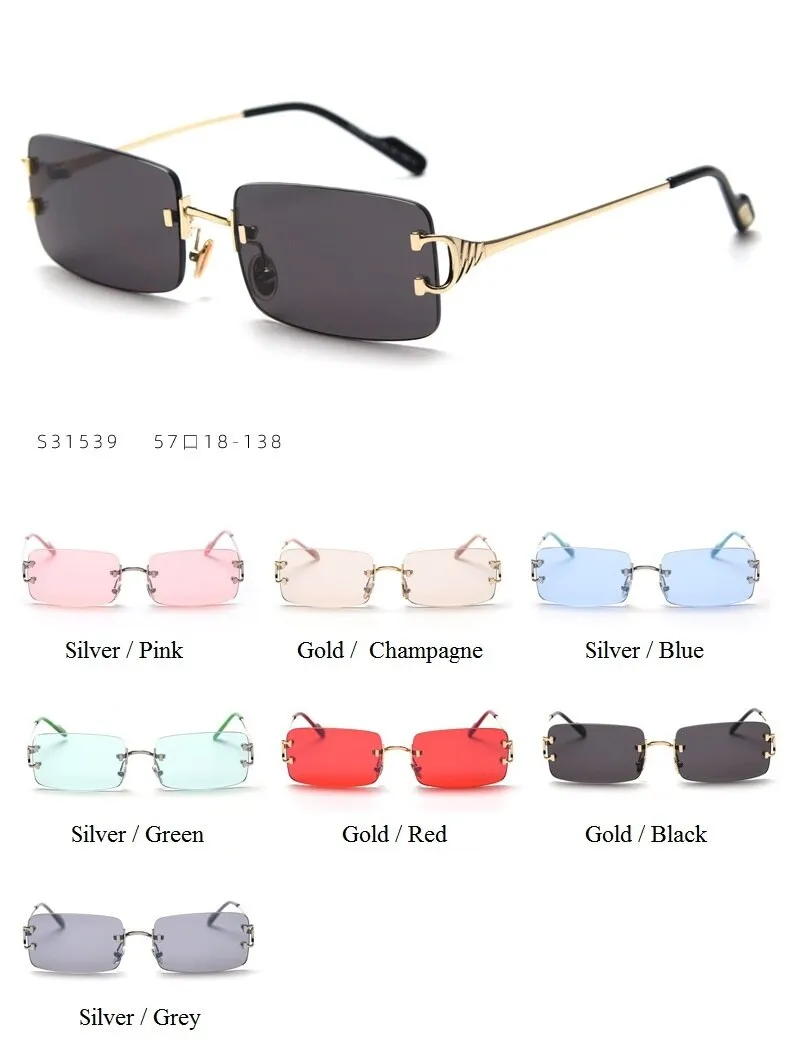 90s Fashion Rimless UV400 Sunglasses with Alloy Frame for Women<br>