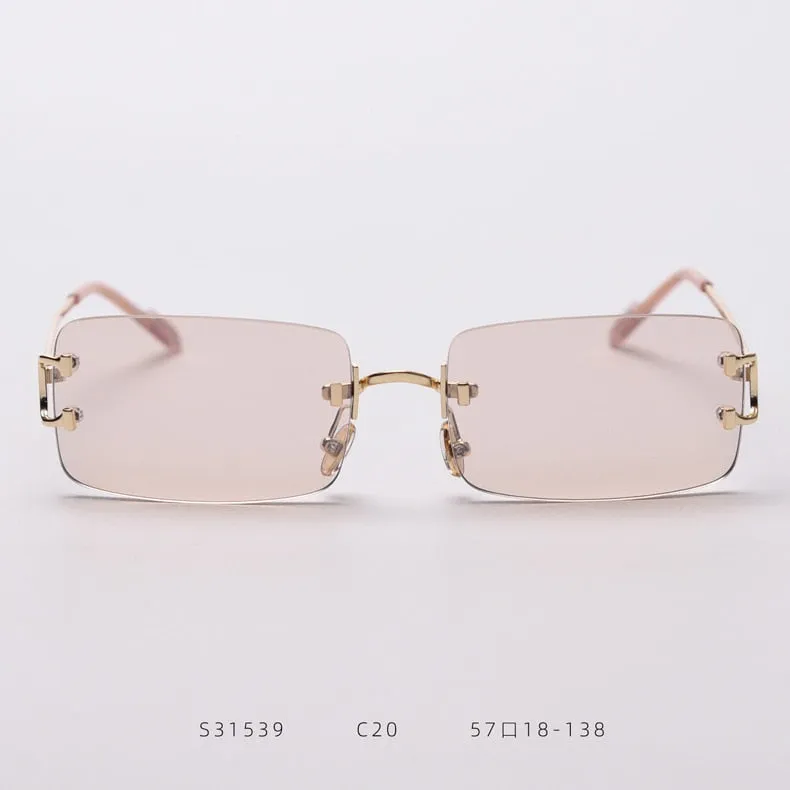 90s Fashion Rimless UV400 Sunglasses with Alloy Frame for Women<br>