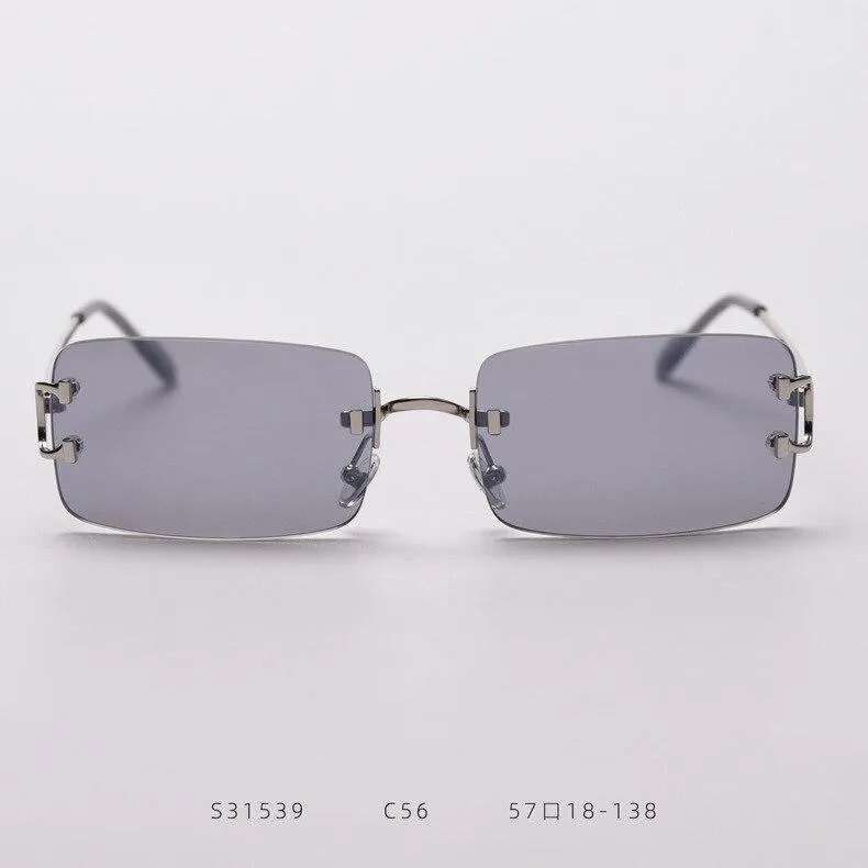 90s Fashion Rimless UV400 Sunglasses with Alloy Frame for Women<br>