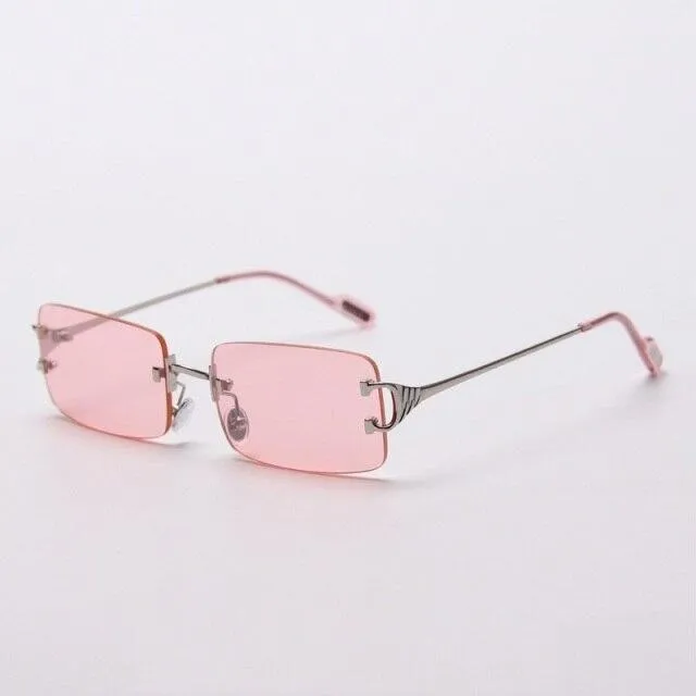 90s Fashion Rimless UV400 Sunglasses with Alloy Frame for Women<br>