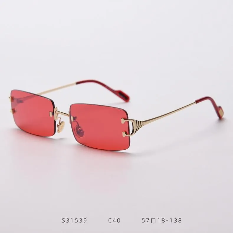 90s Fashion Rimless UV400 Sunglasses with Alloy Frame for Women<br>