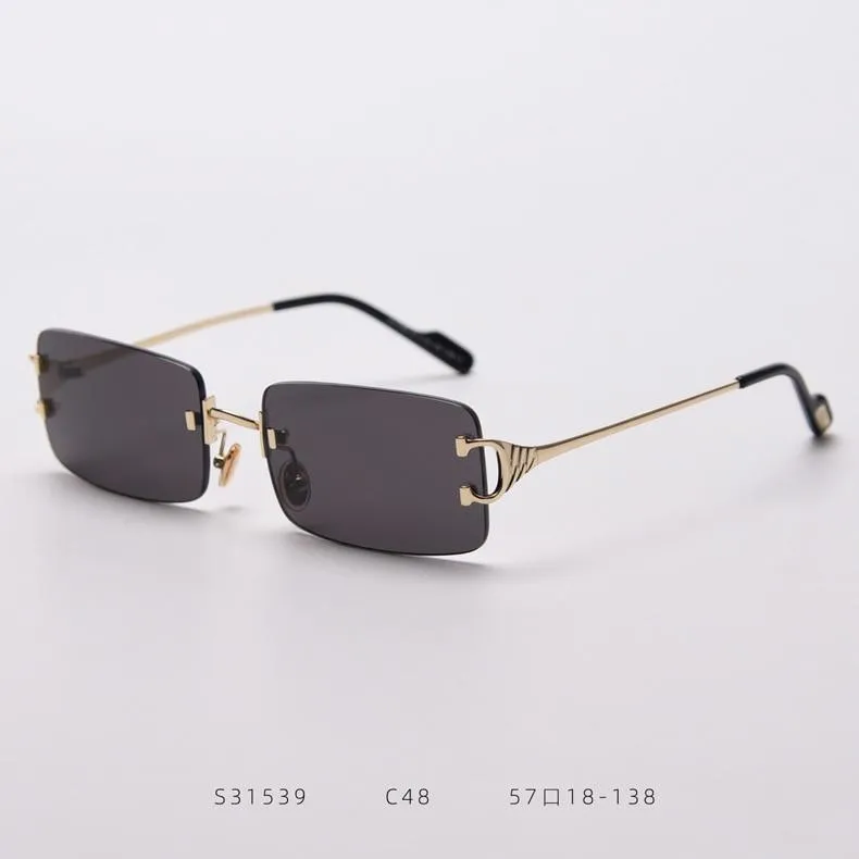 90s Fashion Rimless UV400 Sunglasses with Alloy Frame for Women<br>