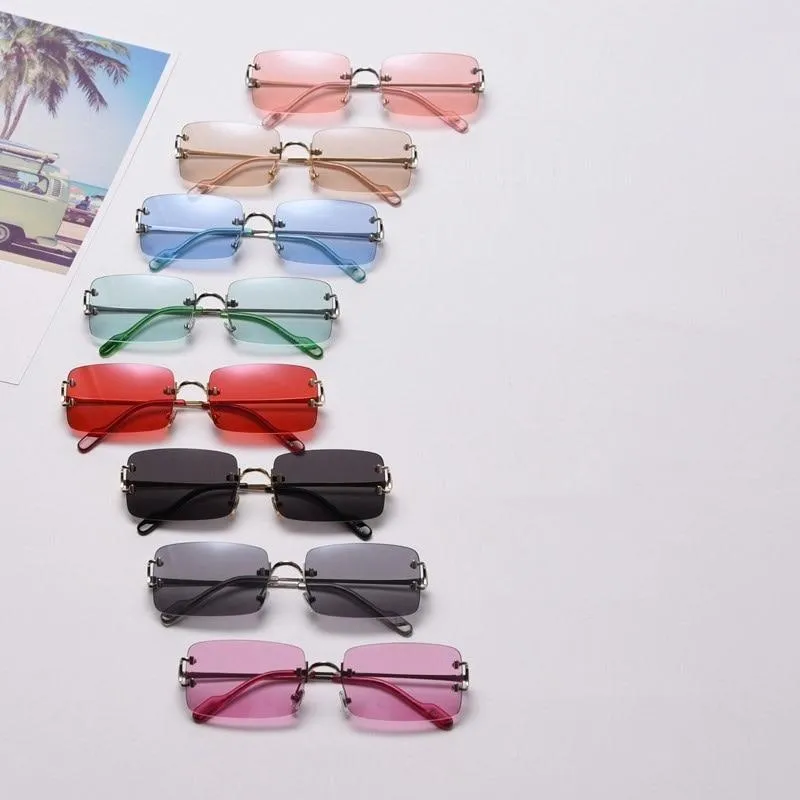 90s Fashion Rimless UV400 Sunglasses with Alloy Frame for Women<br>