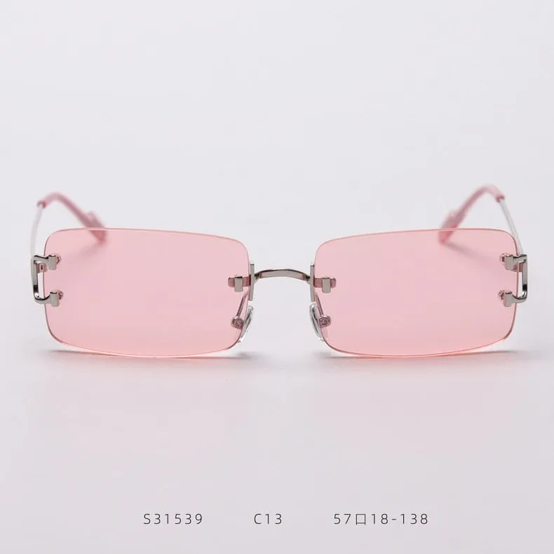 90s Fashion Rimless UV400 Sunglasses with Alloy Frame for Women<br>