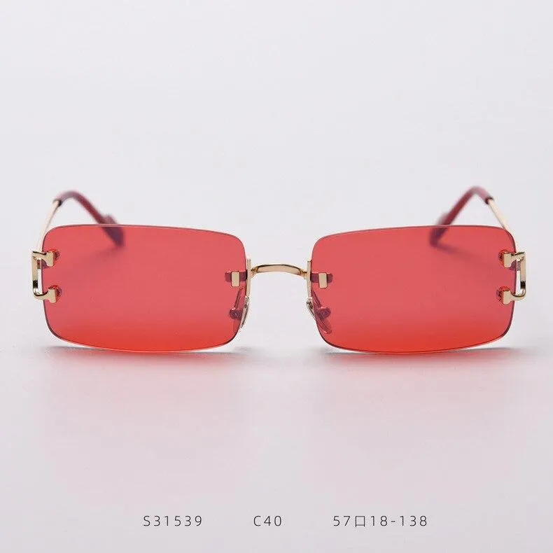 90s Fashion Rimless UV400 Sunglasses with Alloy Frame for Women<br>