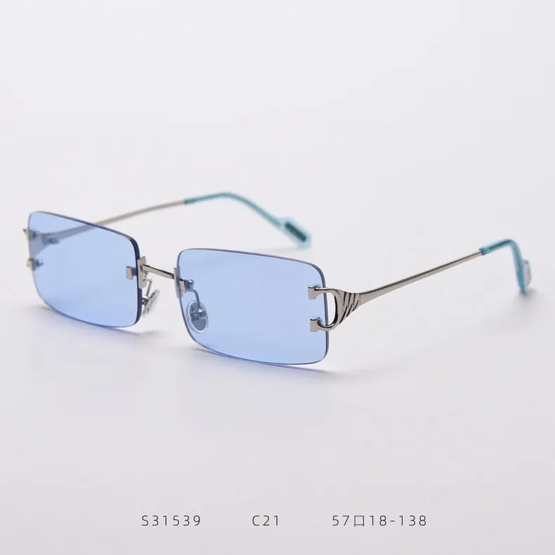 90s Fashion Rimless UV400 Sunglasses with Alloy Frame for Women<br>