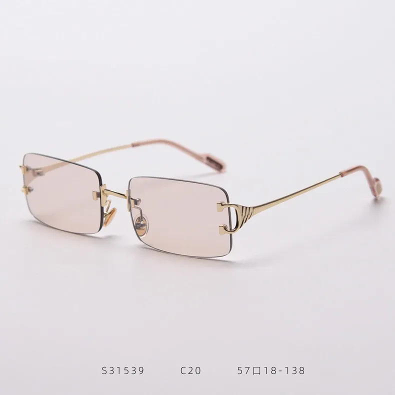 90s Fashion Rimless UV400 Sunglasses with Alloy Frame for Women<br>