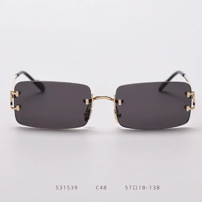 90s Fashion Rimless UV400 Sunglasses with Alloy Frame for Women<br>