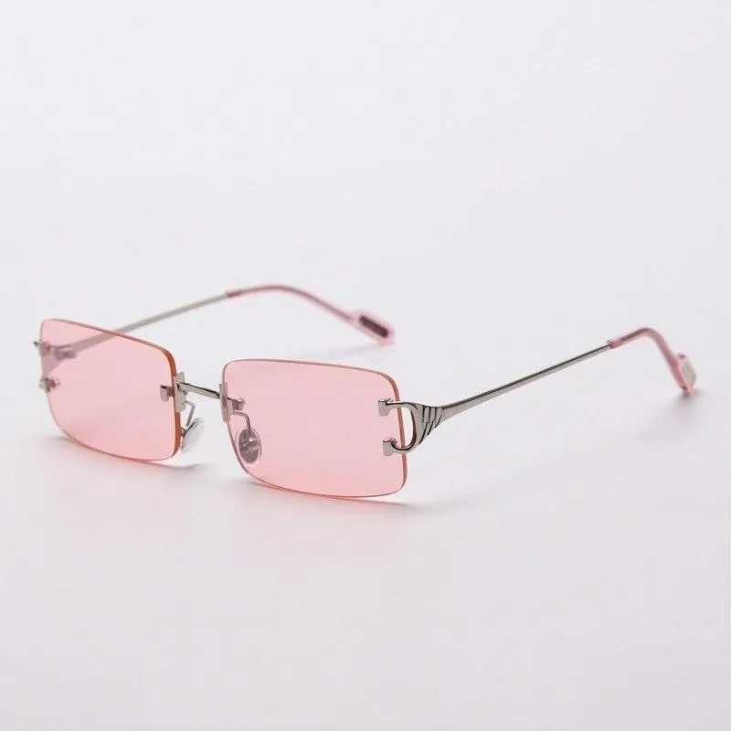 90s Fashion Rimless UV400 Sunglasses with Alloy Frame for Women<br>