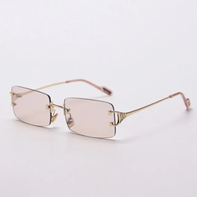 90s Fashion Rimless UV400 Sunglasses with Alloy Frame for Women<br>