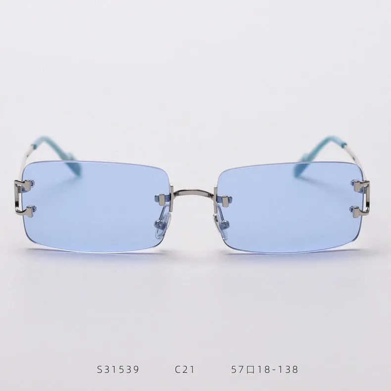 90s Fashion Rimless UV400 Sunglasses with Alloy Frame for Women<br>