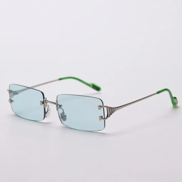 90s Fashion Rimless UV400 Sunglasses with Alloy Frame for Women<br>