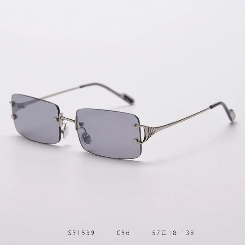 90s Fashion Rimless UV400 Sunglasses with Alloy Frame for Women<br>