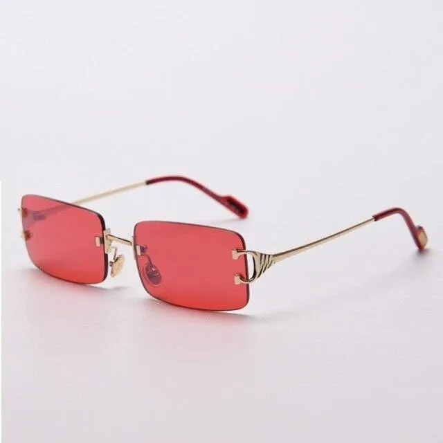 90s Fashion Rimless UV400 Sunglasses with Alloy Frame for Women<br>