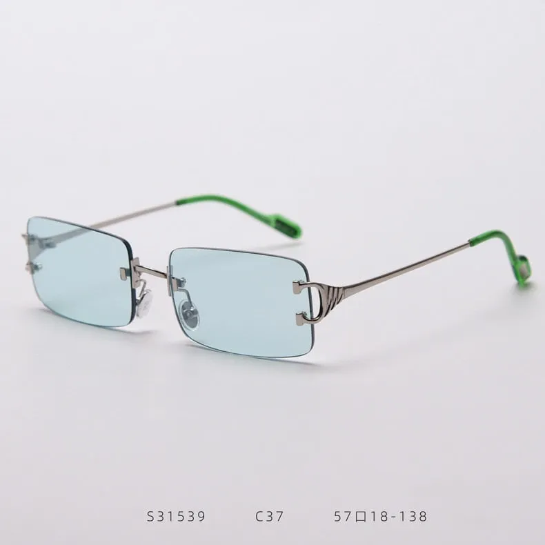 90s Fashion Rimless UV400 Sunglasses with Alloy Frame for Women<br>