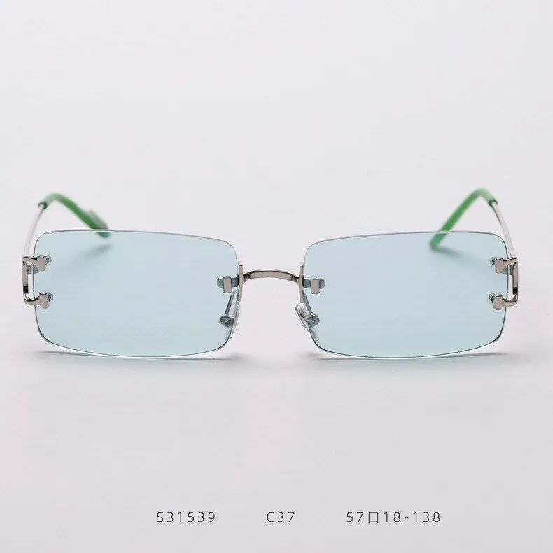 90s Fashion Rimless UV400 Sunglasses with Alloy Frame for Women<br>