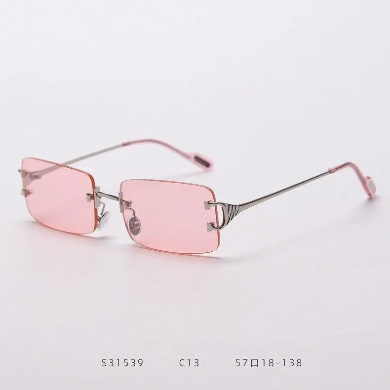 90s Fashion Rimless UV400 Sunglasses with Alloy Frame for Women<br>