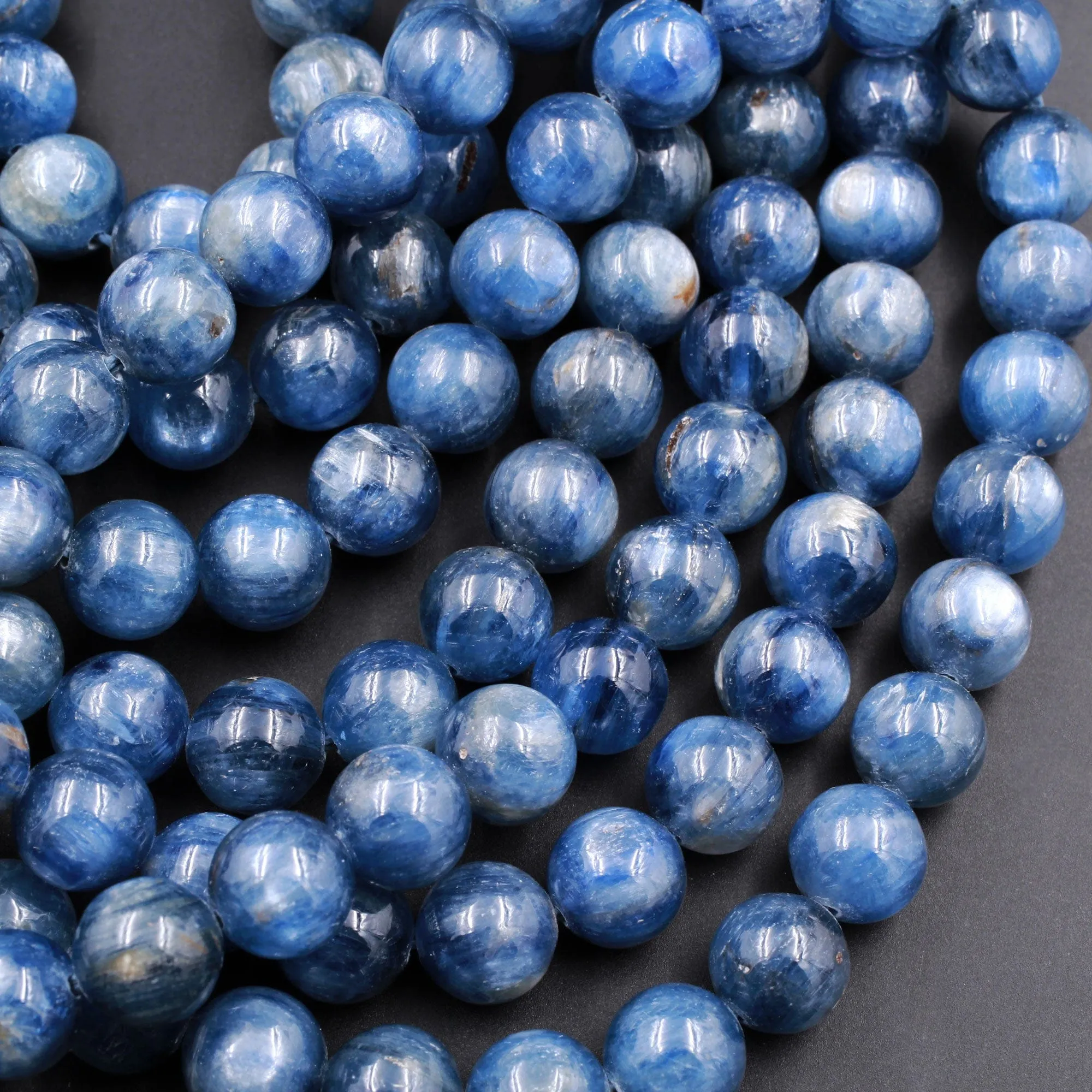 A Grade Natural Blue Kyanite 10mm Round Beads Super Luster Fine Quality Highly Polished 16" Strand