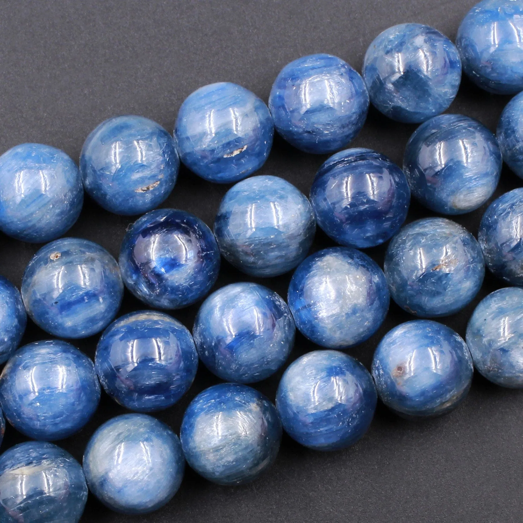 A Grade Natural Blue Kyanite 10mm Round Beads Super Luster Fine Quality Highly Polished 16" Strand