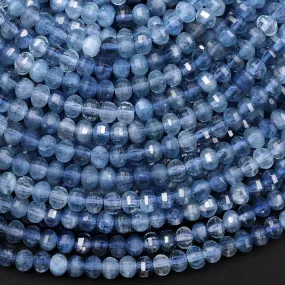 AAA Faceted Natural Blue Santa Maria Aquamarine Lantern Rondelle Beads 4mm Gemstone Extra Translucent 15.5" Strand