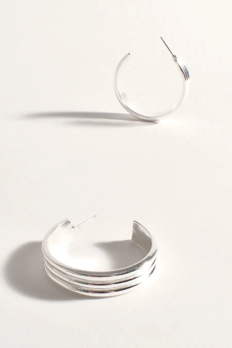 ADORNE Ridged Event Hoop Earrings SILVER