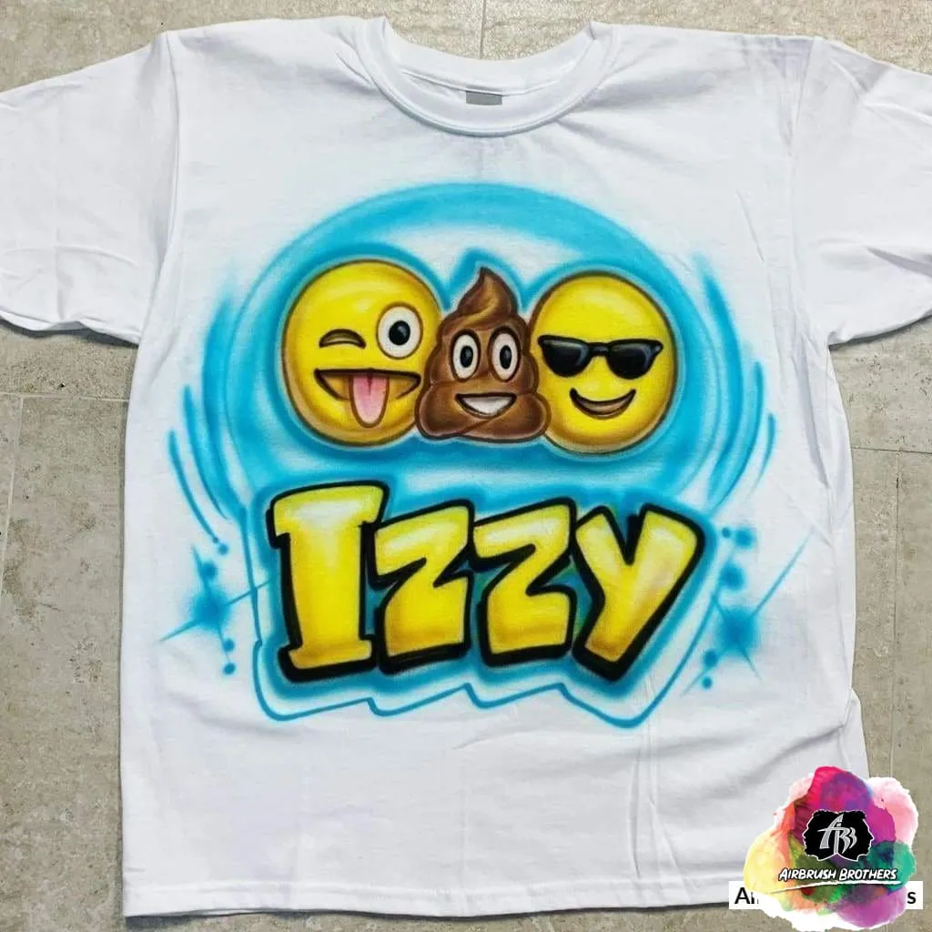 Airbrush 3 Emojis w/ Name Shirt Design