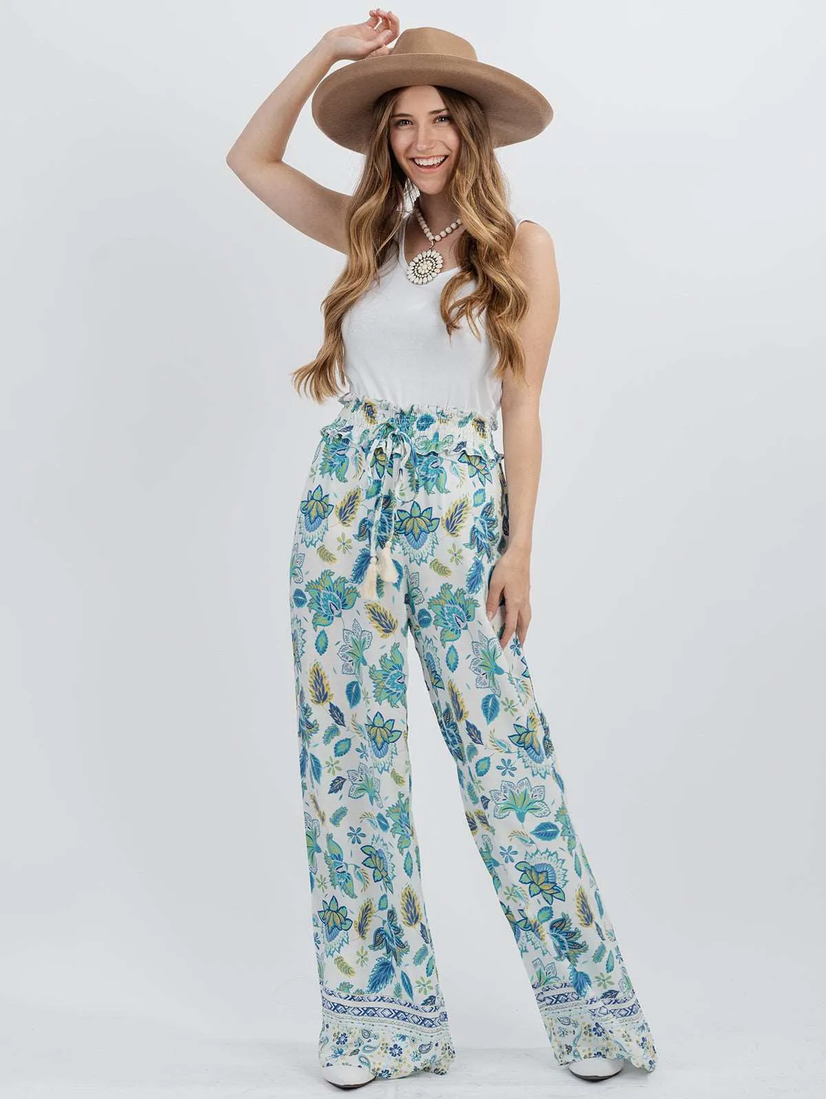 American Bling Women Floral Print Ruffle Waist Trousers