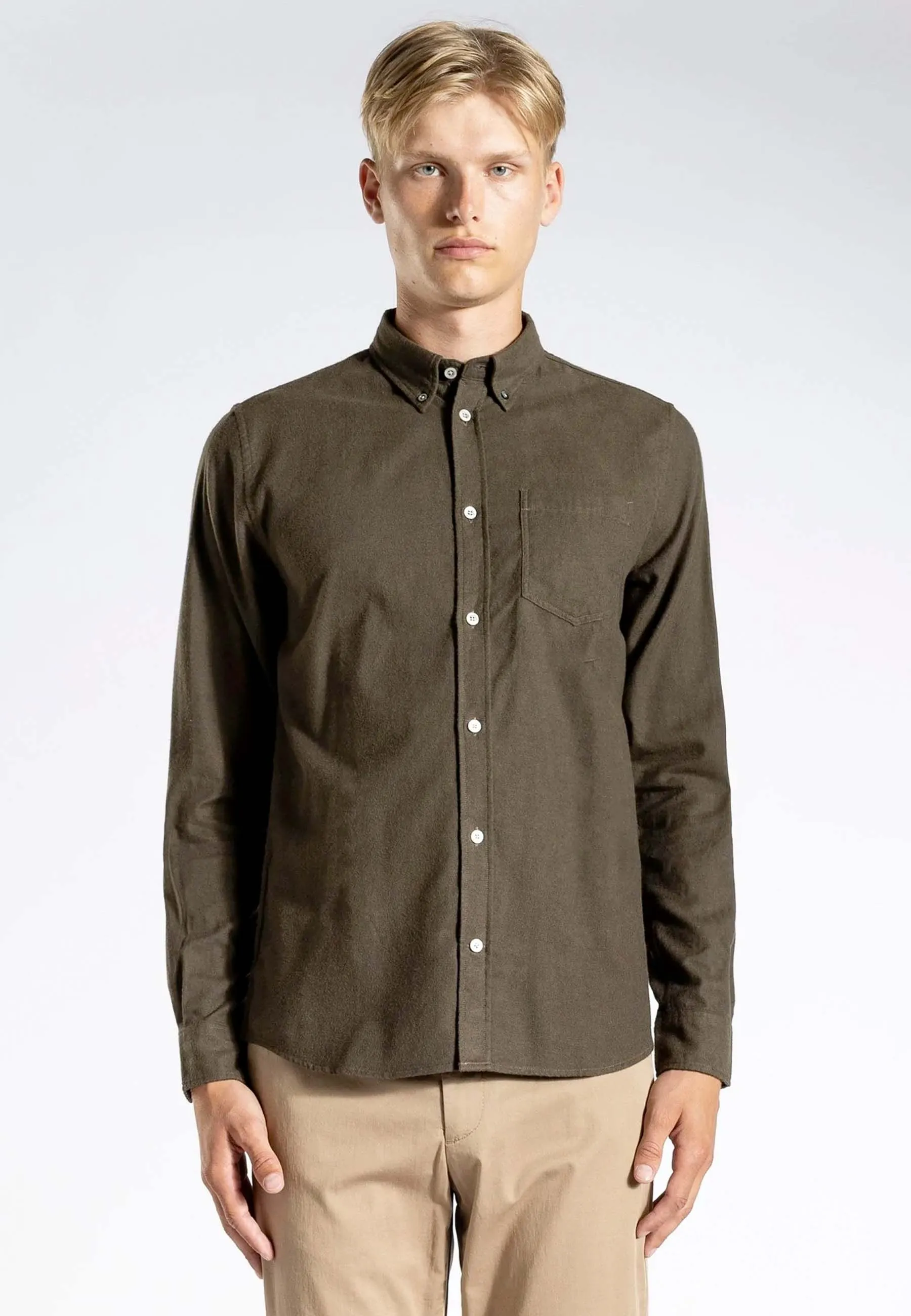 Anton Brushed Flannel Shirt - Dark Green