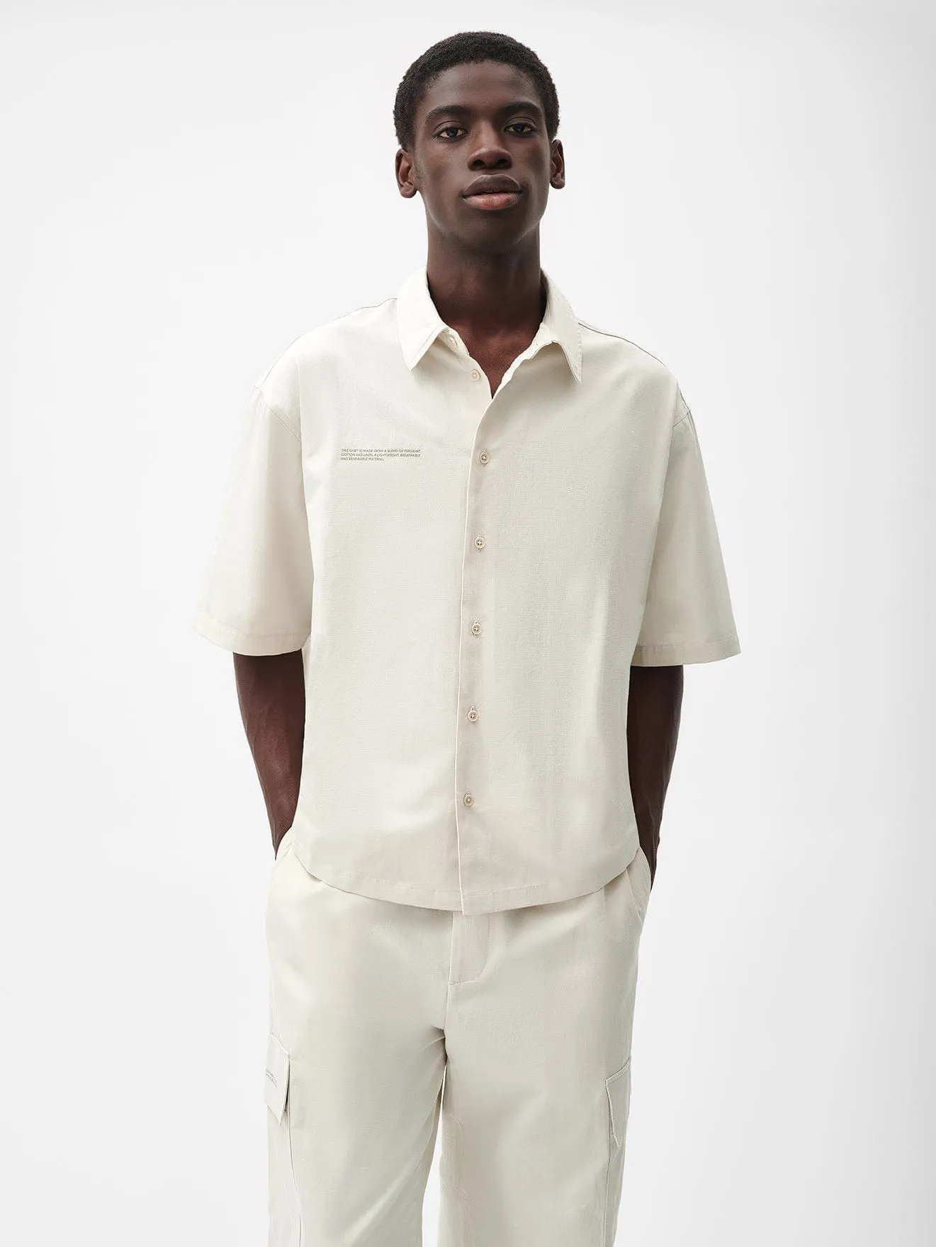 Archive Organic Cotton Linen Short Sleeve Shirt—limestone