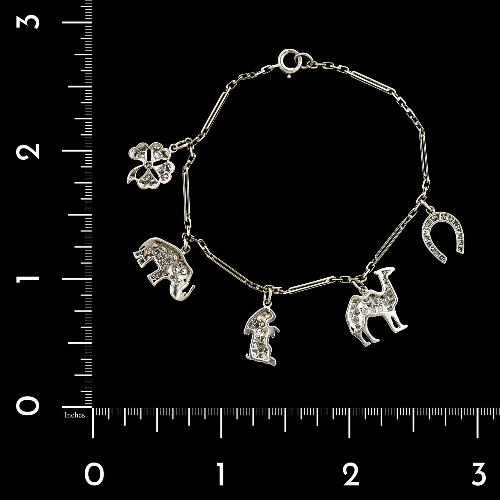 Art Deco Platinum and 18K White Gold Estate Diamond Charm Bracelet