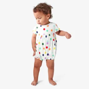 Baby bubble shortie in rainbow confetti dot