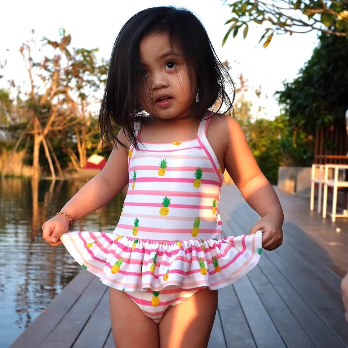 Berry Swimsuit with Tie-Straps in Hawaiian Yellow Print