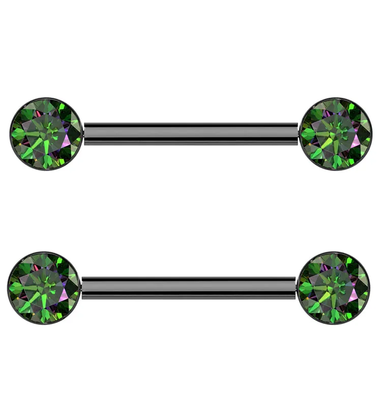 Black PVD Bezel Black Aurora CZ Threadless Titanium Nipple Barbells