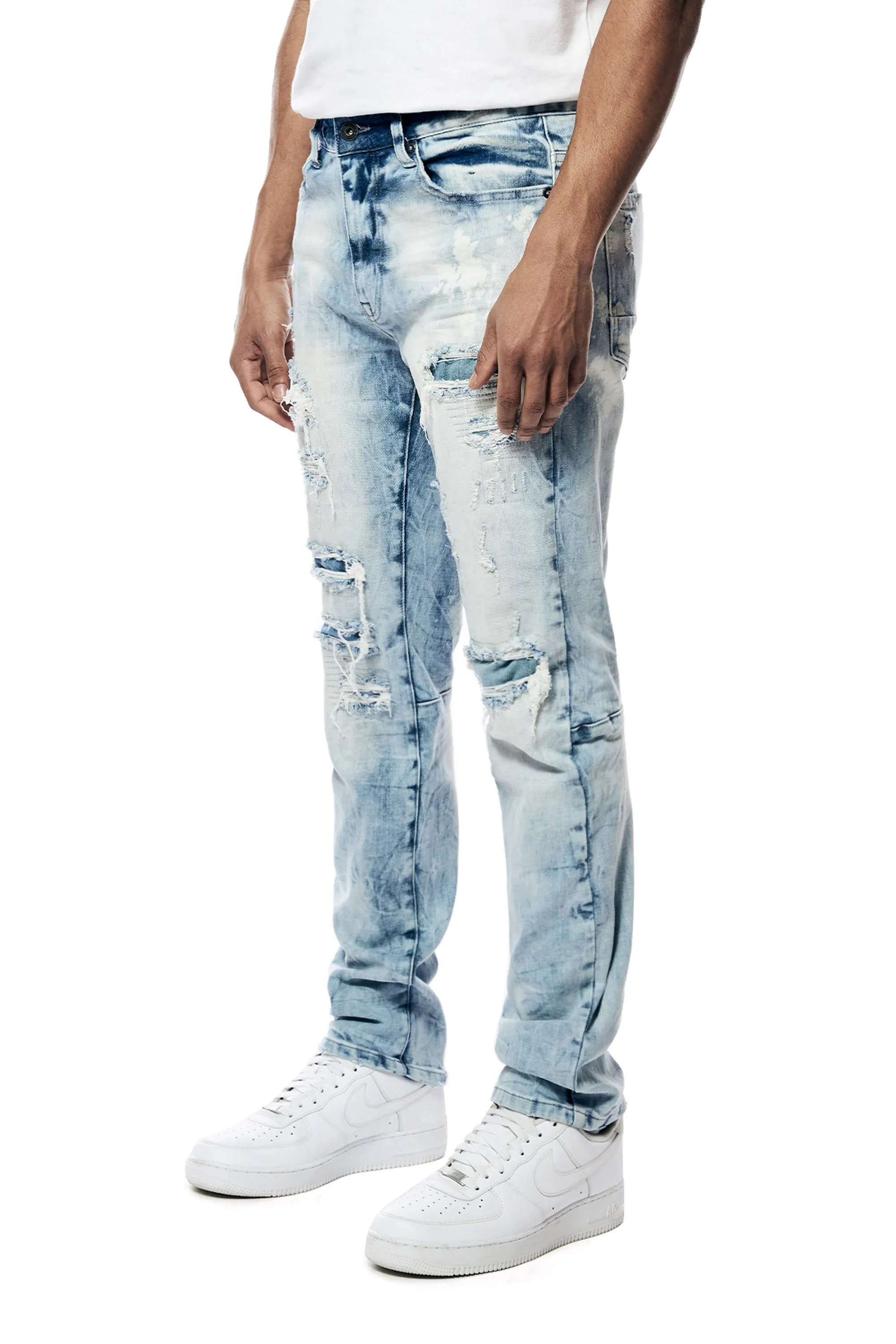 Bleach Washed Rip & Repaired Jeans - Cabana Blue