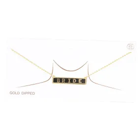 Bride Gold Dipped Enamel Rectangle Message Pendant Necklace