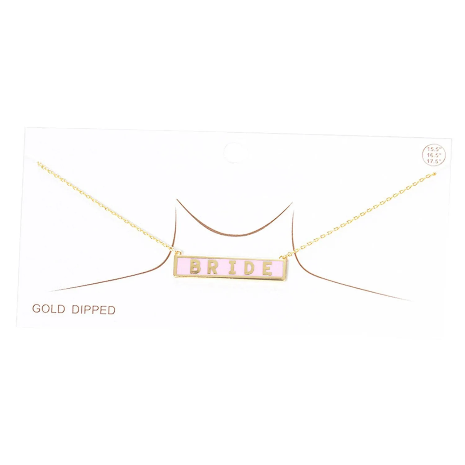 Bride Gold Dipped Enamel Rectangle Message Pendant Necklace