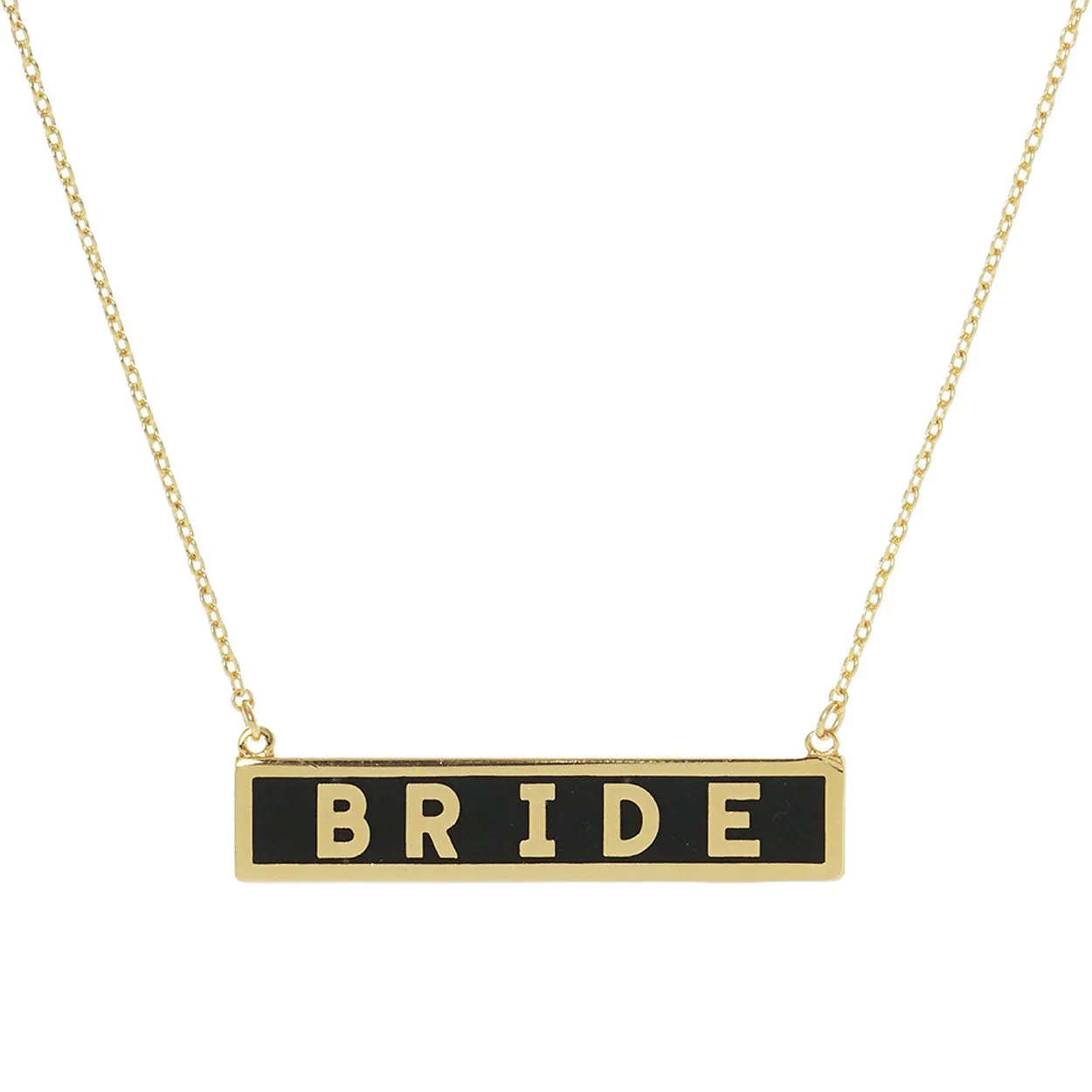 Bride Gold Dipped Enamel Rectangle Message Pendant Necklace