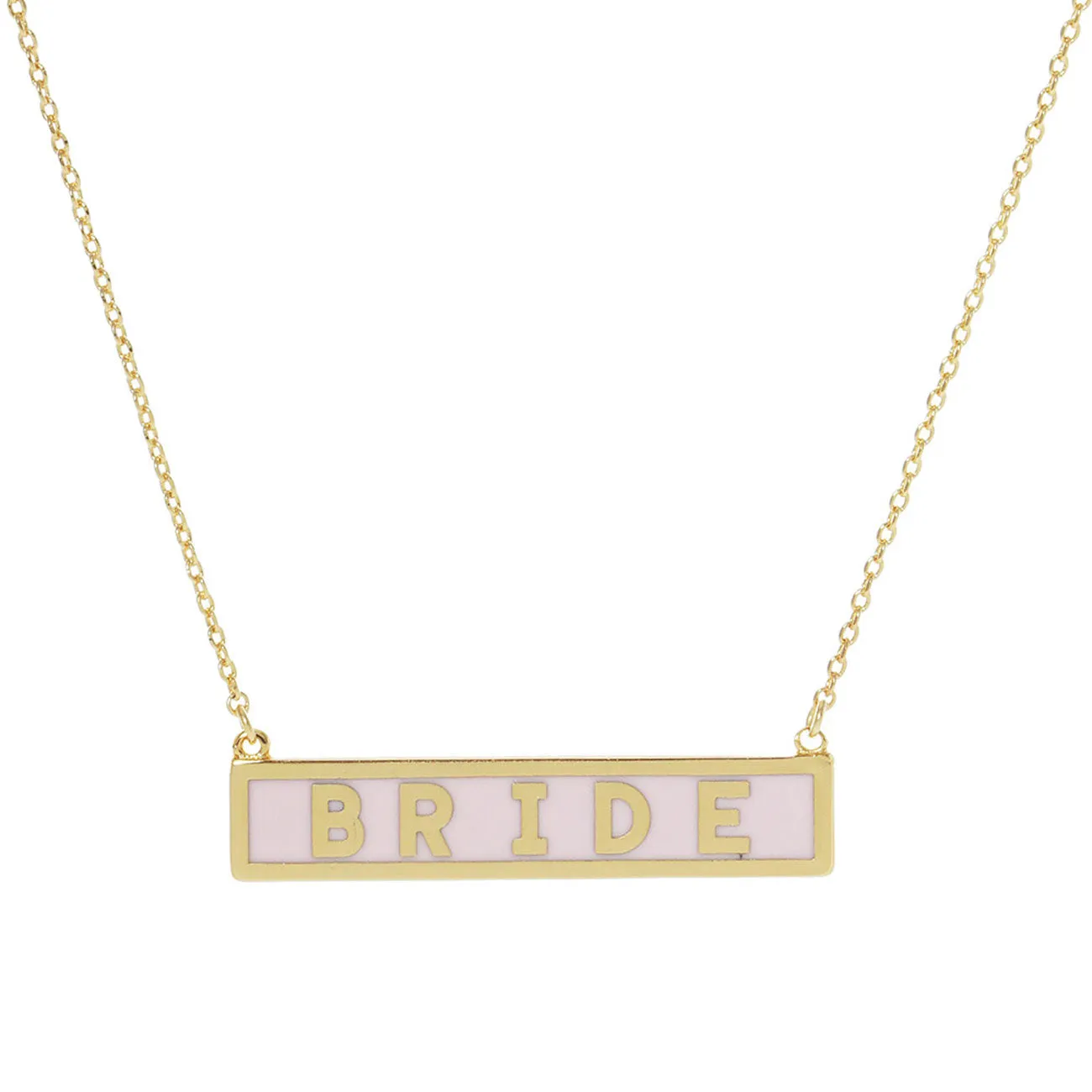 Bride Gold Dipped Enamel Rectangle Message Pendant Necklace