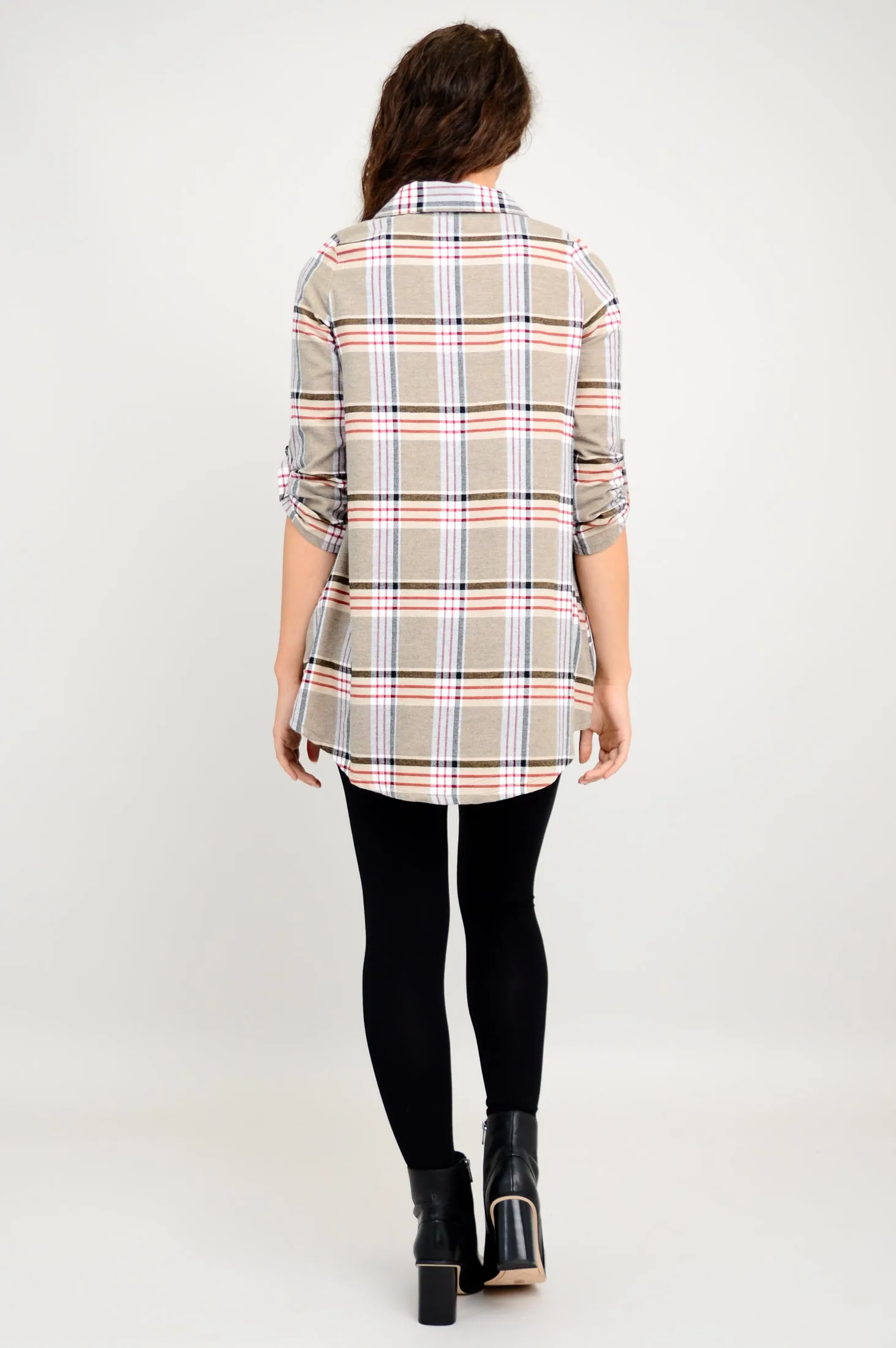 Celine Tunic, Taupe Plaid, Cotton Flannel - Final Sale