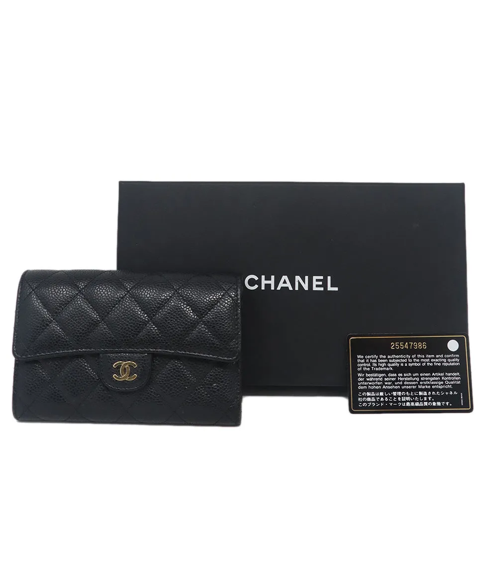 Chanel Black Quilted Caviar Leather Wallet