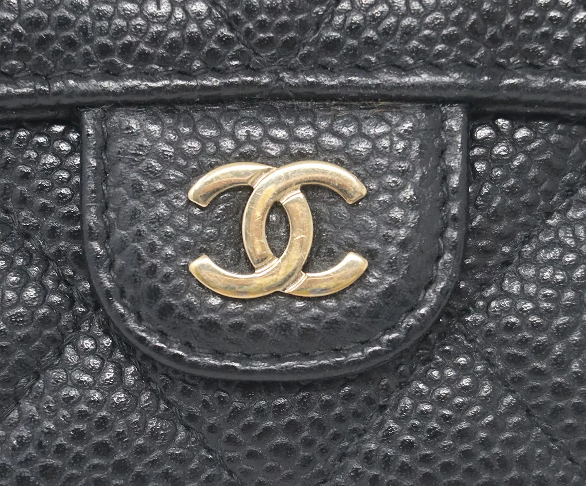 Chanel Black Quilted Caviar Leather Wallet