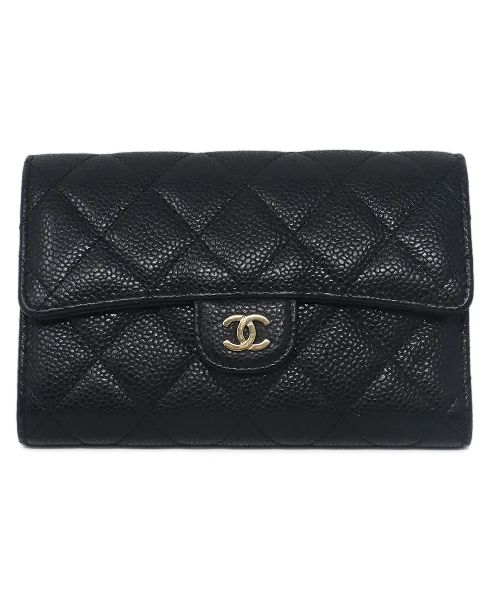 Chanel Black Quilted Caviar Leather Wallet