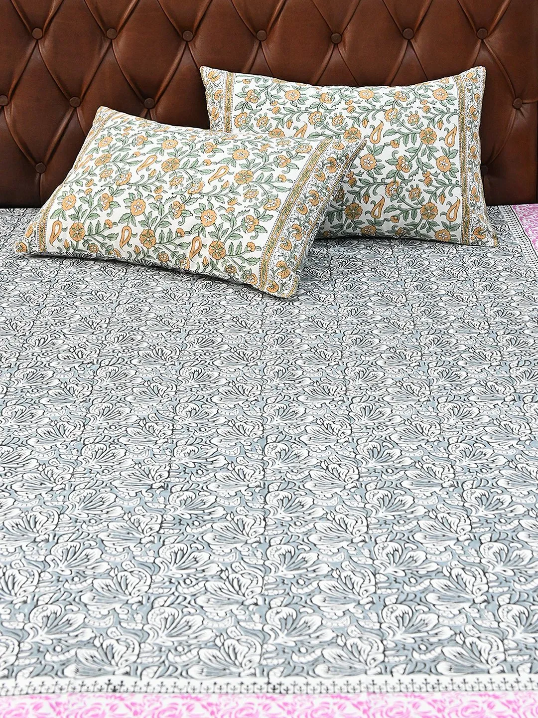 CHINTZ FLORAL COTTON PRINTED DOUBLE BEDSHEET WITH PILLOW