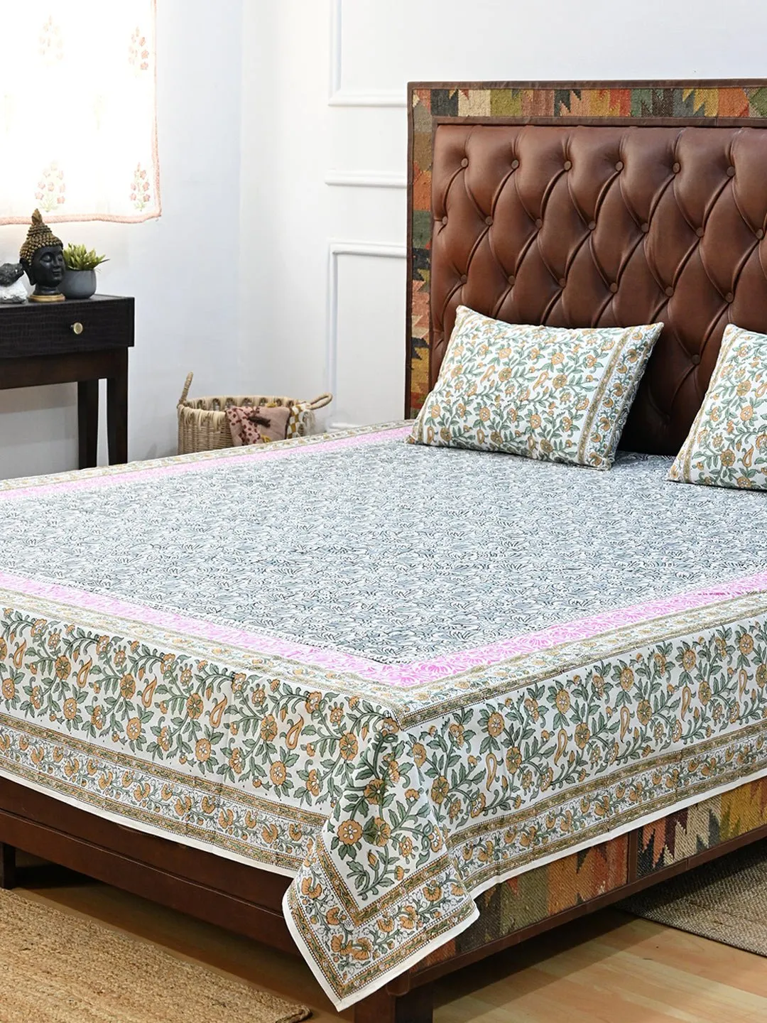 CHINTZ FLORAL COTTON PRINTED DOUBLE BEDSHEET WITH PILLOW