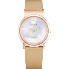 CITIZEN L AMBILUNA ECO-DRIVE BEIGE RESIN STRAP PEARLY DIAL LADIES WATCH EG7079-10Y