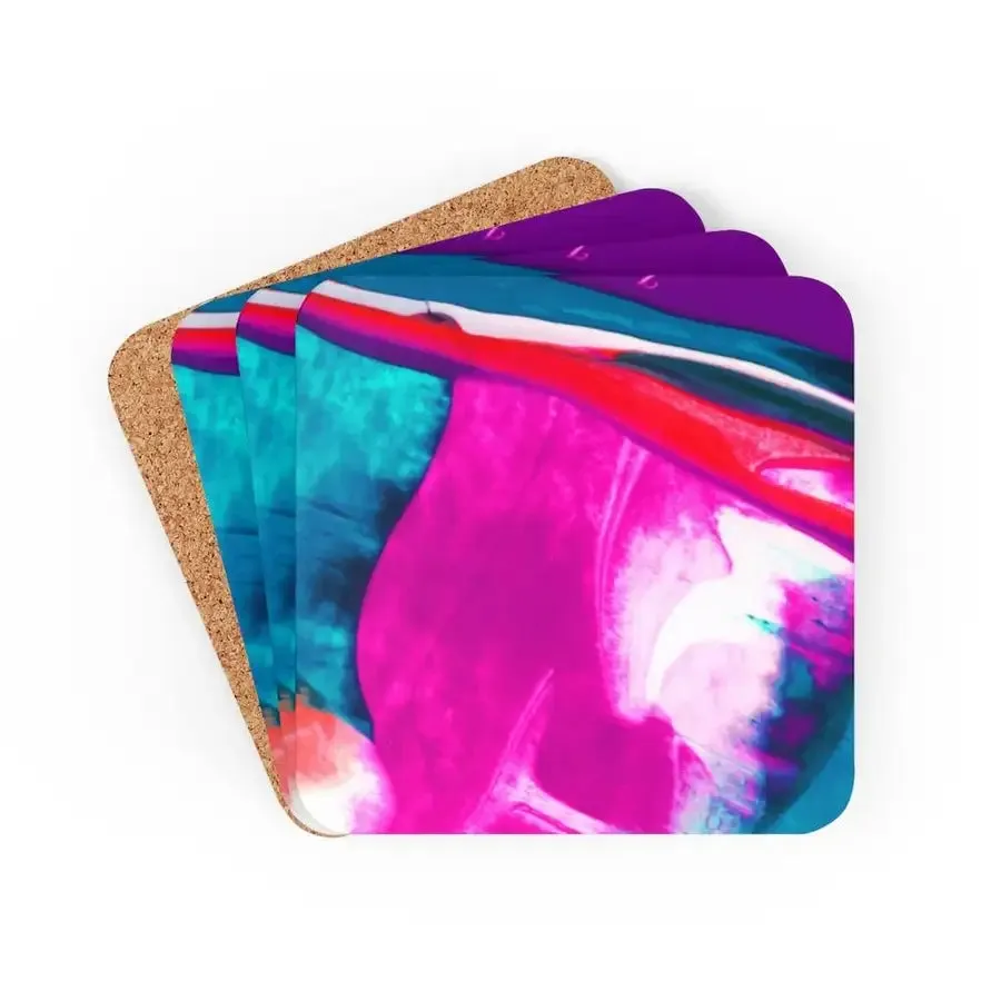 Corkwood Coaster 4 Piece Set, Multicolor Abstract Style Coasters