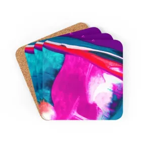 Corkwood Coaster 4 Piece Set, Multicolor Abstract Style Coasters